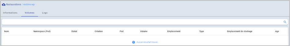 Onglet affichant la liste des volumes