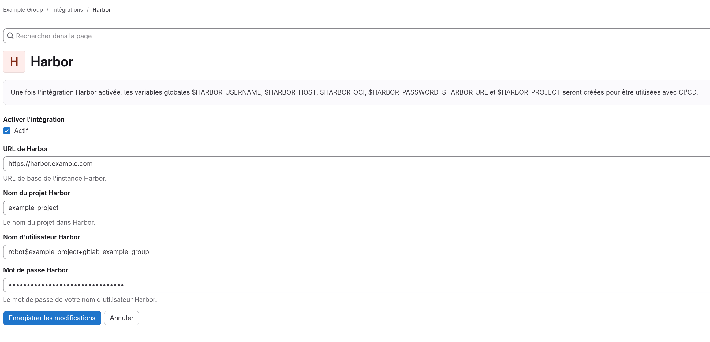 Configurer l'intégration Harbor dans GitLab